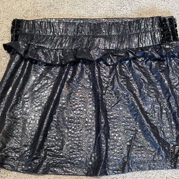 VTG Y2K BEBE  Metallic Mini Skirt Womens Small Silver Reptile Stretch Disco 90s - Picture 9 of 9